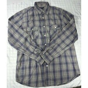 Gap Men’s Medium Plaid Flannel Shirt Long Sleeve Gray Blue Button Up Workwear M